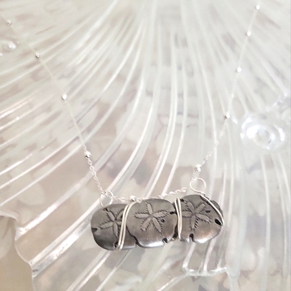 Silver Plated Pewter Sand dollar Spoon Ball Chain Necklace - Picture 2 of 4